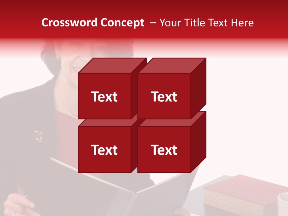 Smiling Business Woman At Desk PowerPoint Template