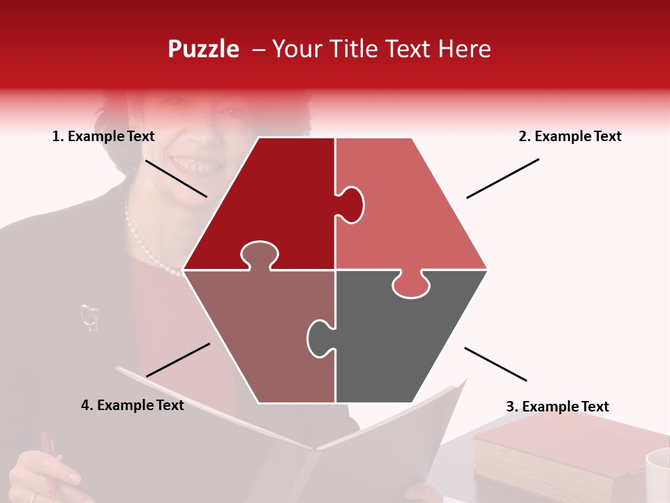 Smiling Business Woman At Desk PowerPoint Template