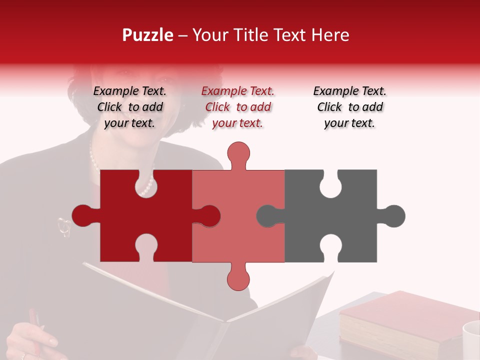 Smiling Business Woman At Desk PowerPoint Template