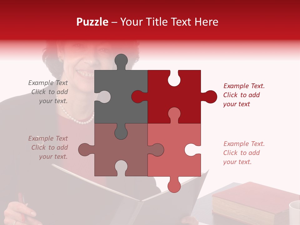 Smiling Business Woman At Desk PowerPoint Template