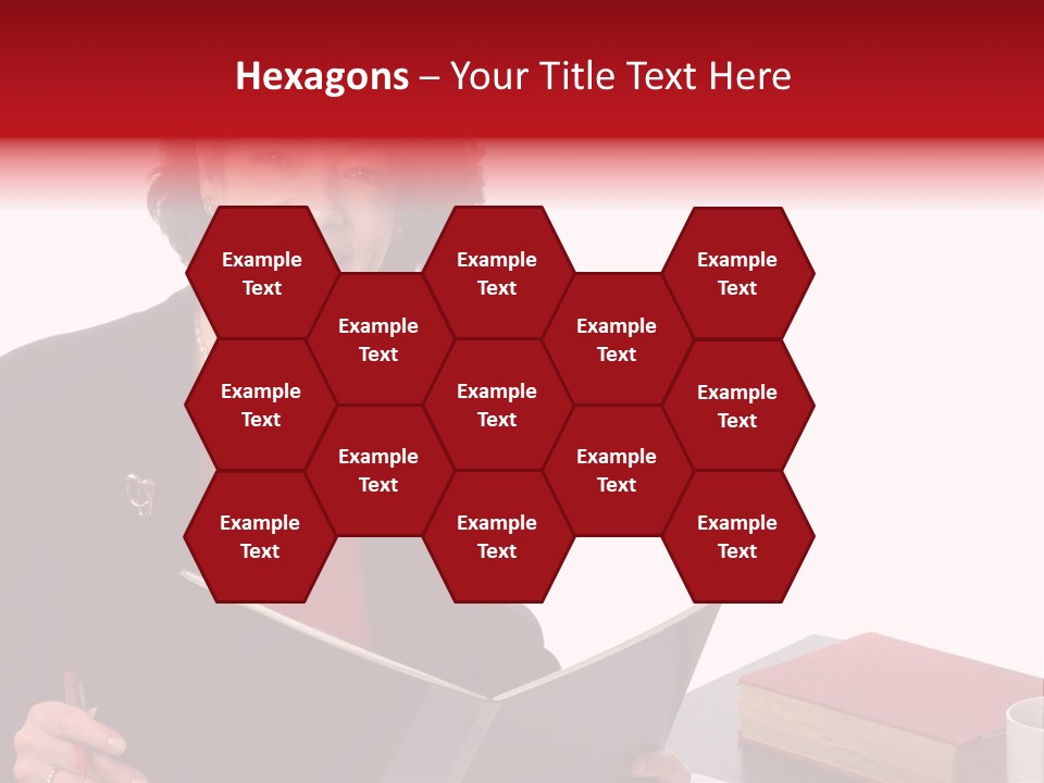 Smiling Business Woman At Desk PowerPoint Template