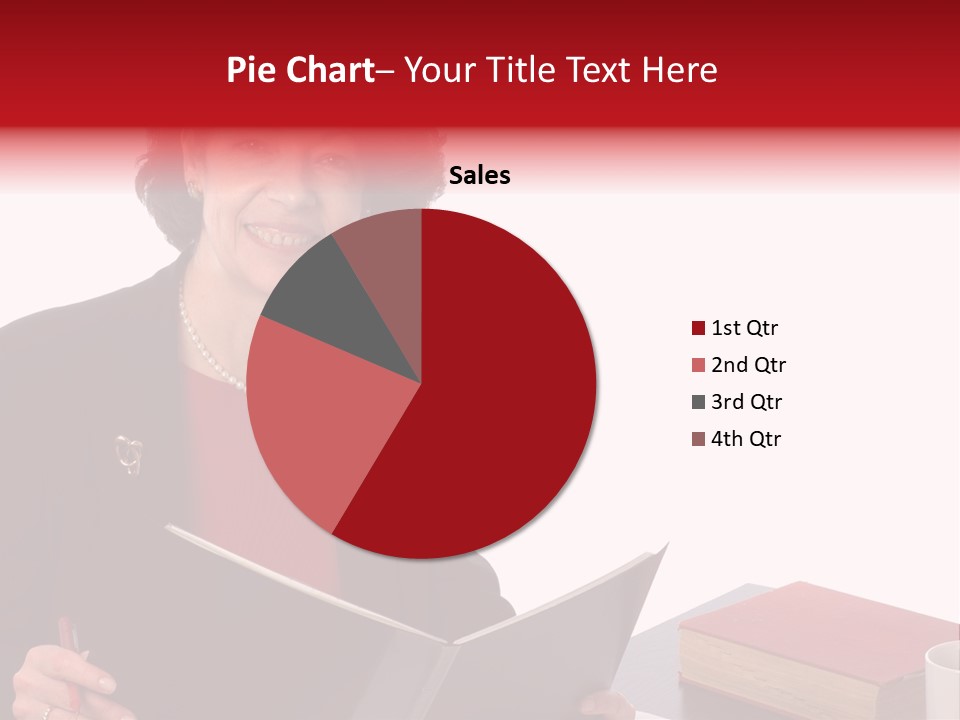 Smiling Business Woman At Desk PowerPoint Template