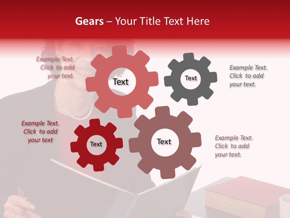 Smiling Business Woman At Desk PowerPoint Template