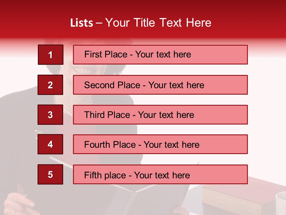 Smiling Business Woman At Desk PowerPoint Template