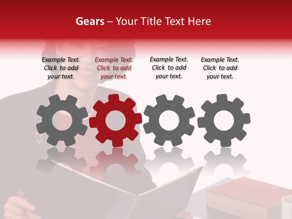 Smiling Business Woman At Desk PowerPoint Template