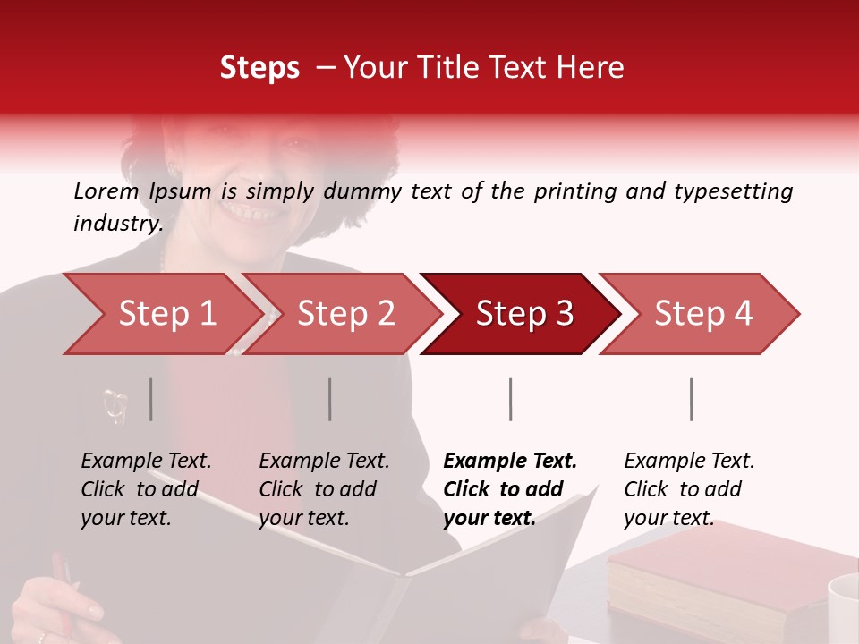 Smiling Business Woman At Desk PowerPoint Template