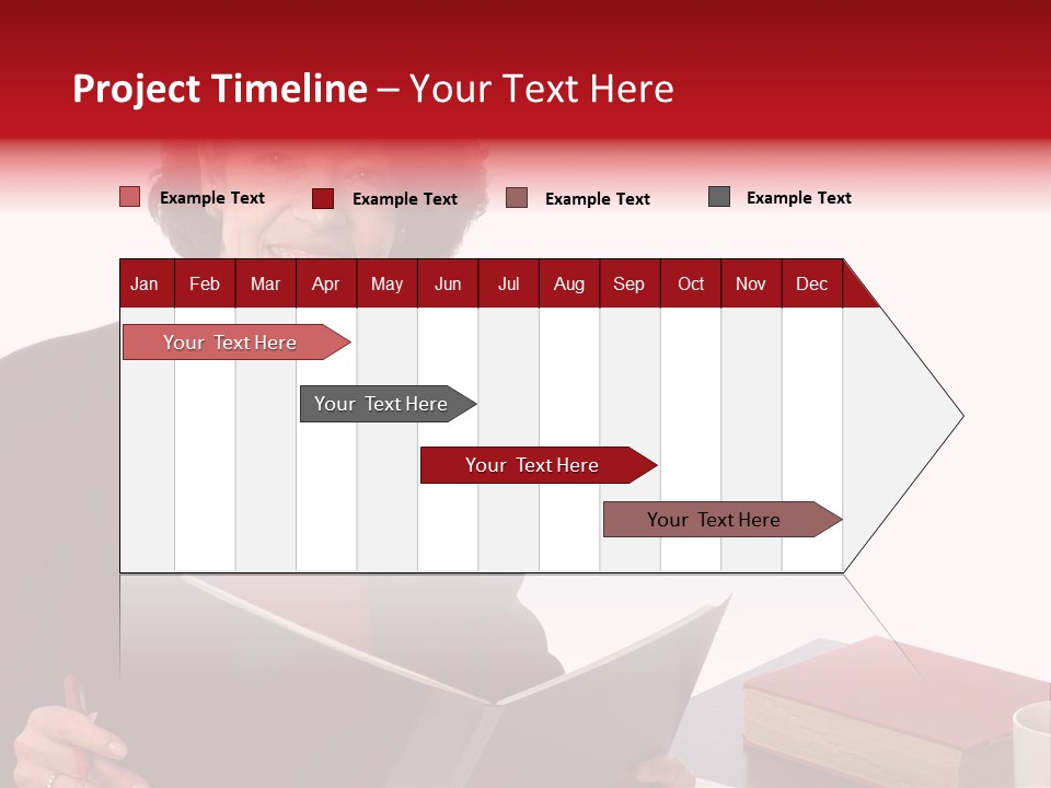 Smiling Business Woman At Desk PowerPoint Template