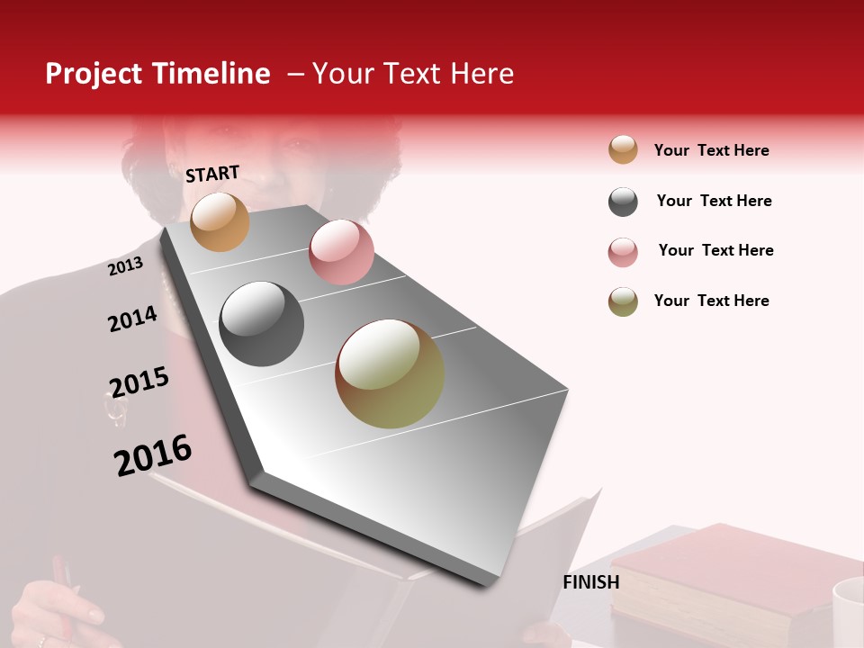 Smiling Business Woman At Desk PowerPoint Template