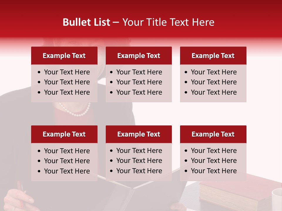 Smiling Business Woman At Desk PowerPoint Template