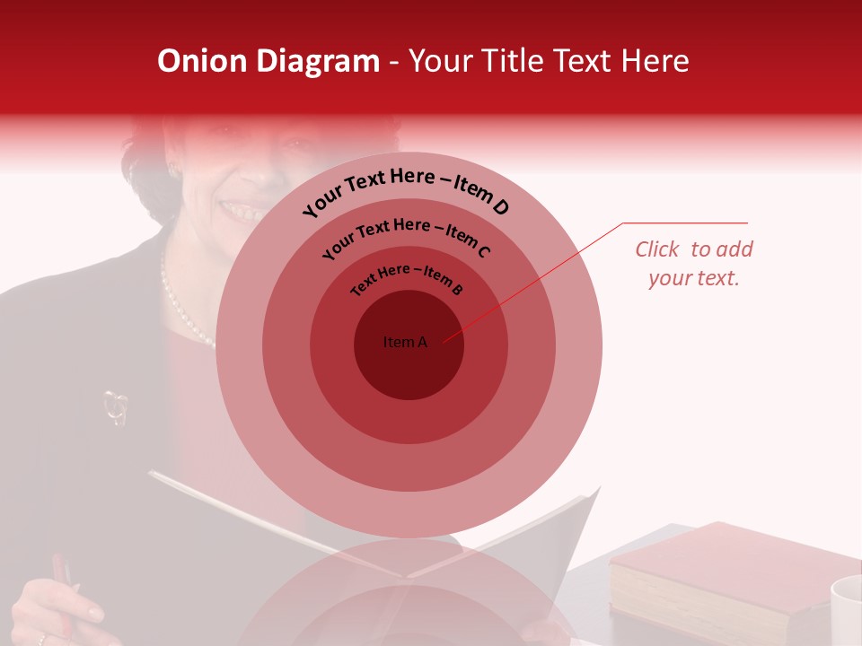 Smiling Business Woman At Desk PowerPoint Template