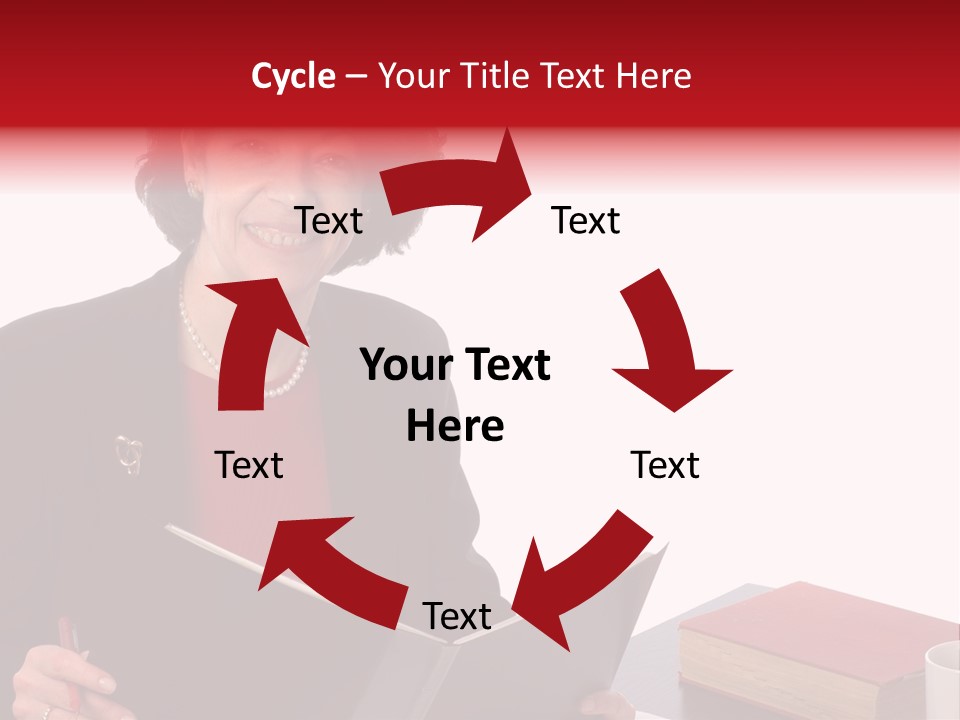 Smiling Business Woman At Desk PowerPoint Template