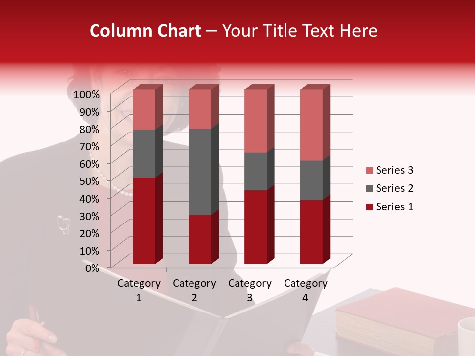 Smiling Business Woman At Desk PowerPoint Template