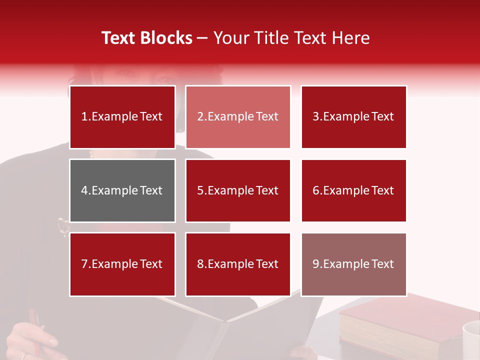 Smiling Business Woman At Desk PowerPoint Template