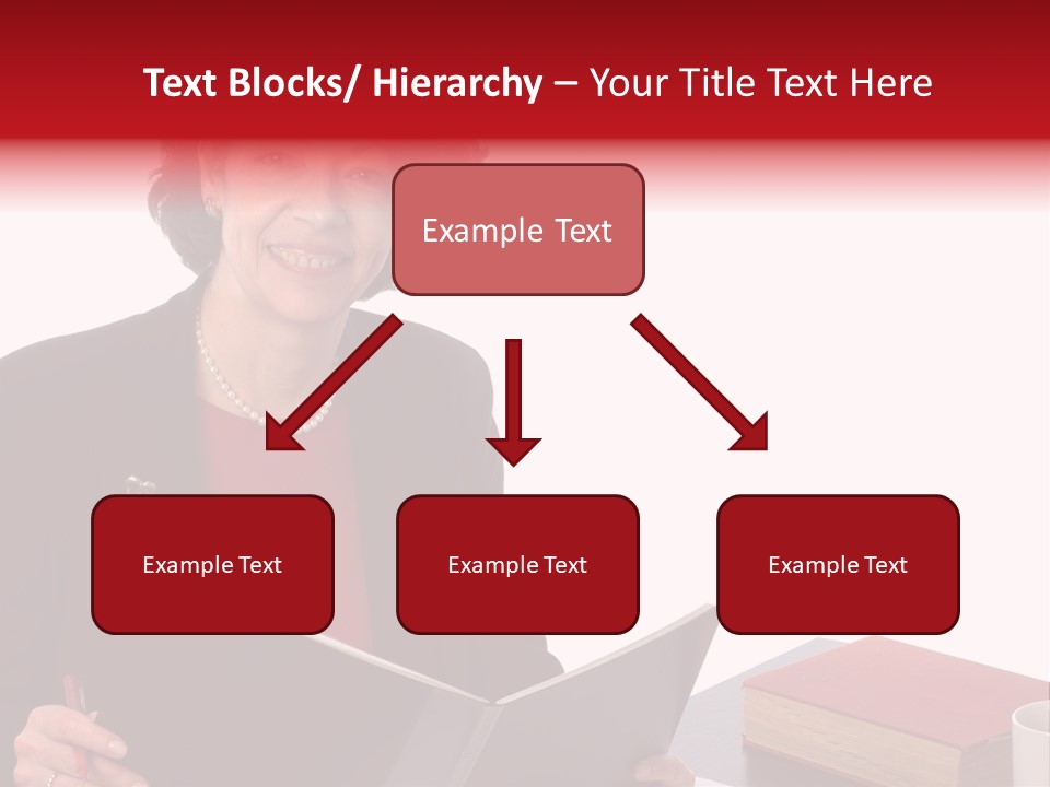 Smiling Business Woman At Desk PowerPoint Template