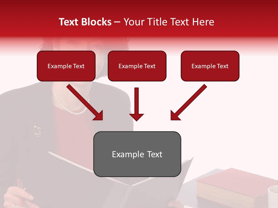 Smiling Business Woman At Desk PowerPoint Template