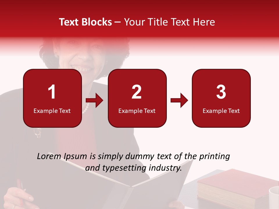 Smiling Business Woman At Desk PowerPoint Template