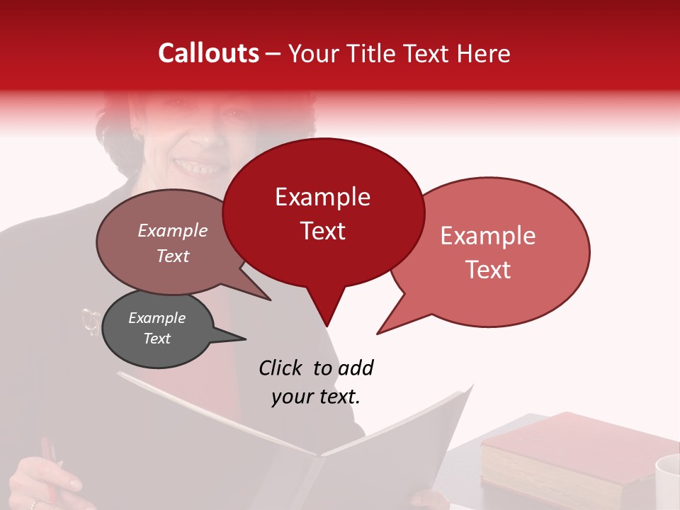 Smiling Business Woman At Desk PowerPoint Template