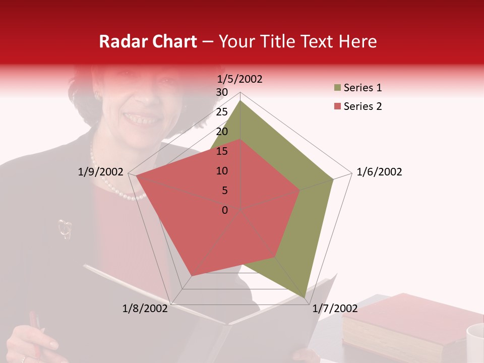 Smiling Business Woman At Desk PowerPoint Template