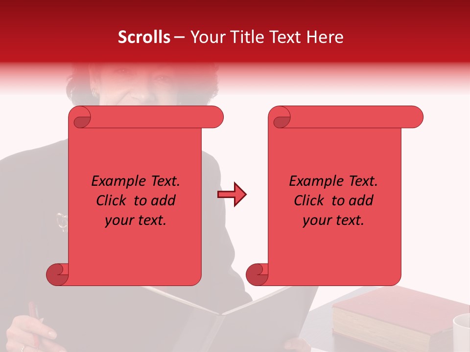 Smiling Business Woman At Desk PowerPoint Template