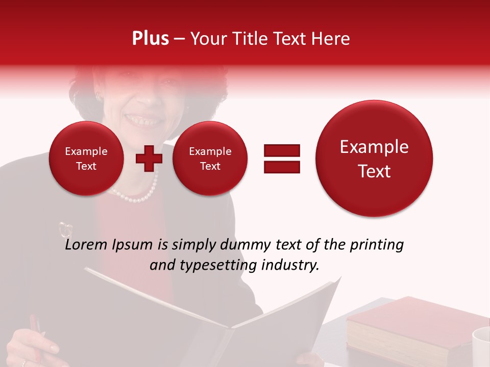 Smiling Business Woman At Desk PowerPoint Template