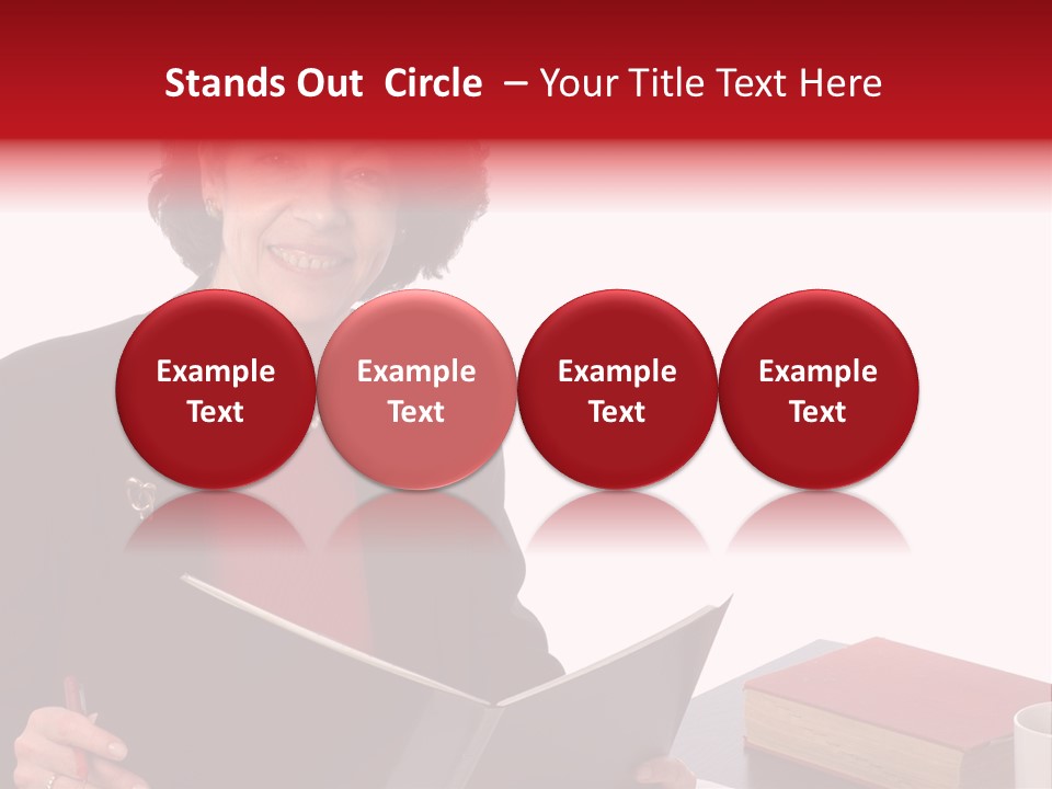 Smiling Business Woman At Desk PowerPoint Template