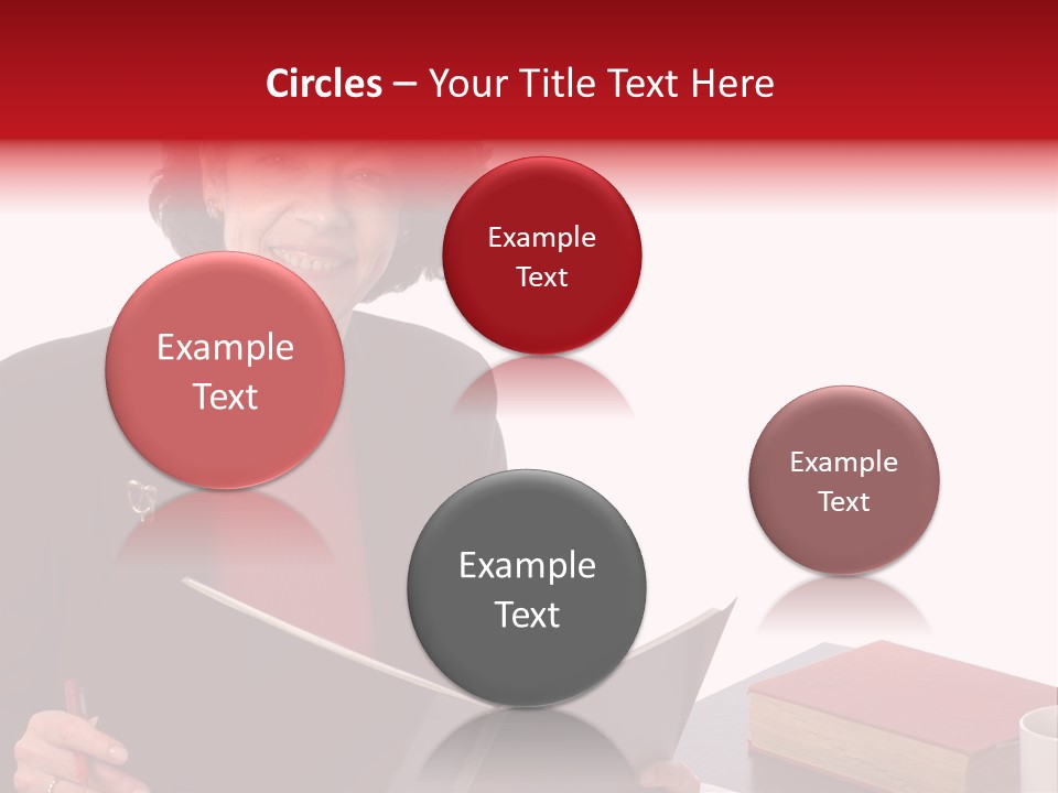 Smiling Business Woman At Desk PowerPoint Template