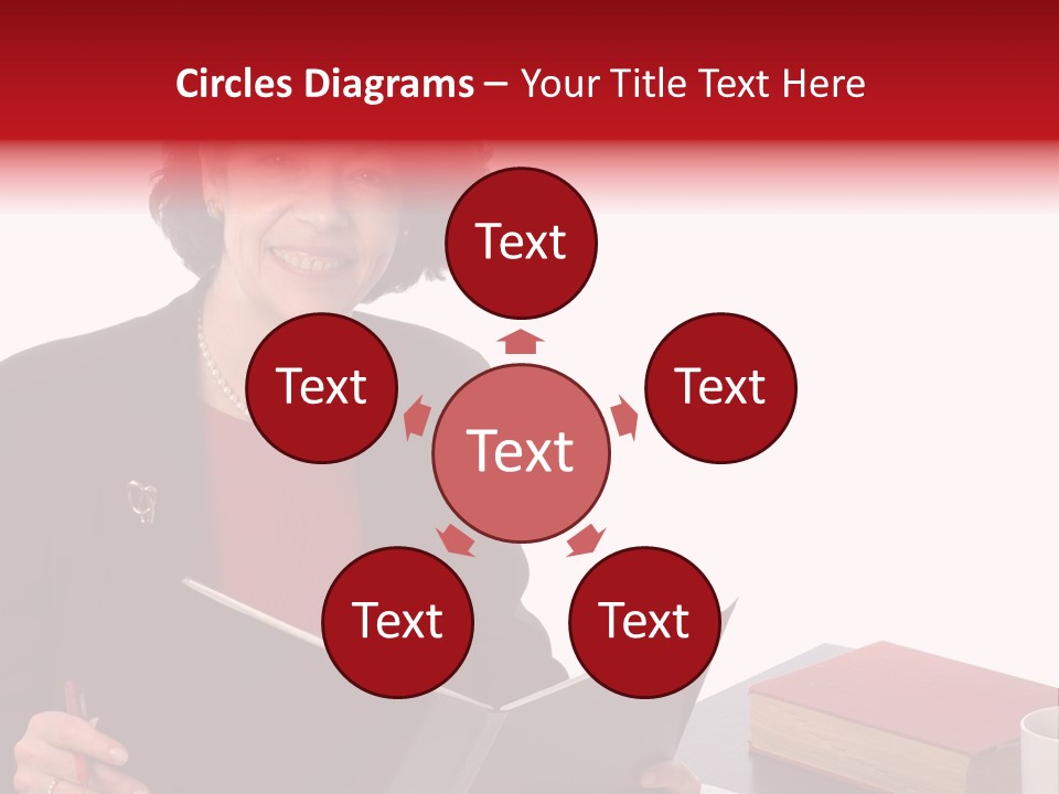 Smiling Business Woman At Desk PowerPoint Template