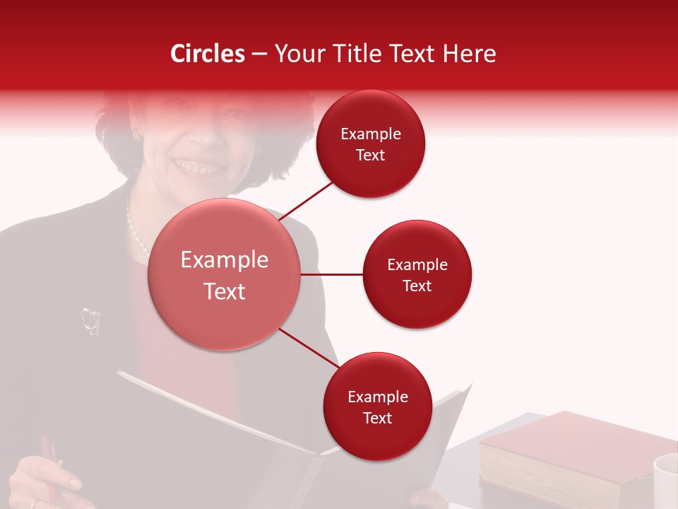 Smiling Business Woman At Desk PowerPoint Template