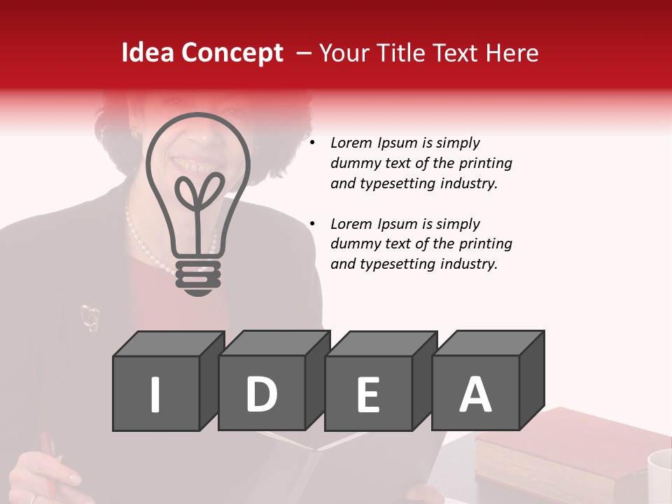 Smiling Business Woman At Desk PowerPoint Template