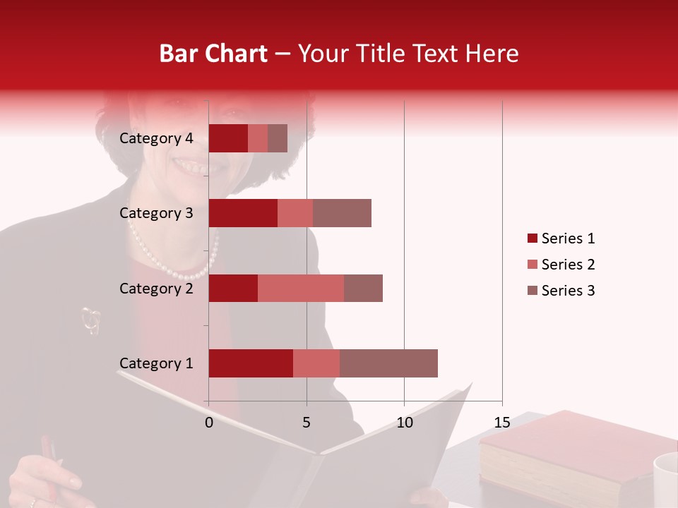 Smiling Business Woman At Desk PowerPoint Template