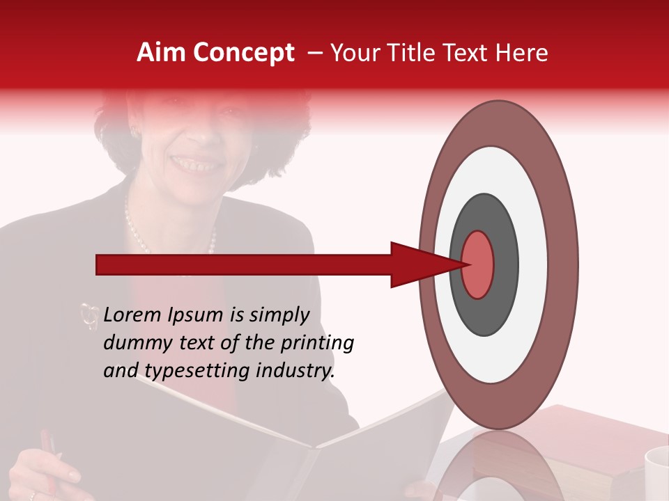 Smiling Business Woman At Desk PowerPoint Template