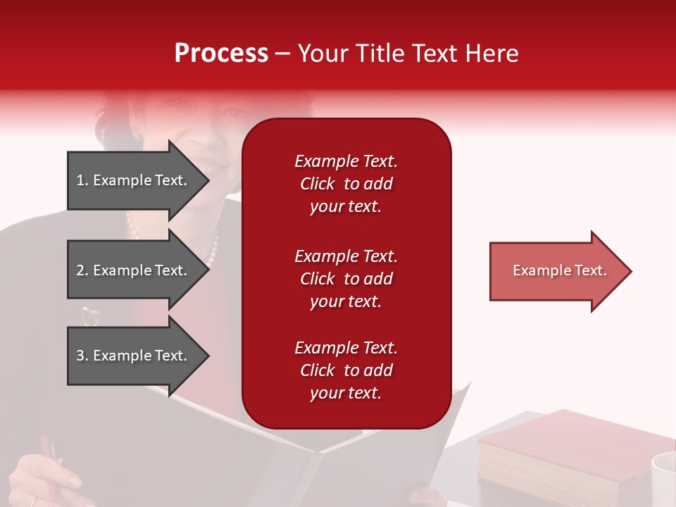 Smiling Business Woman At Desk PowerPoint Template