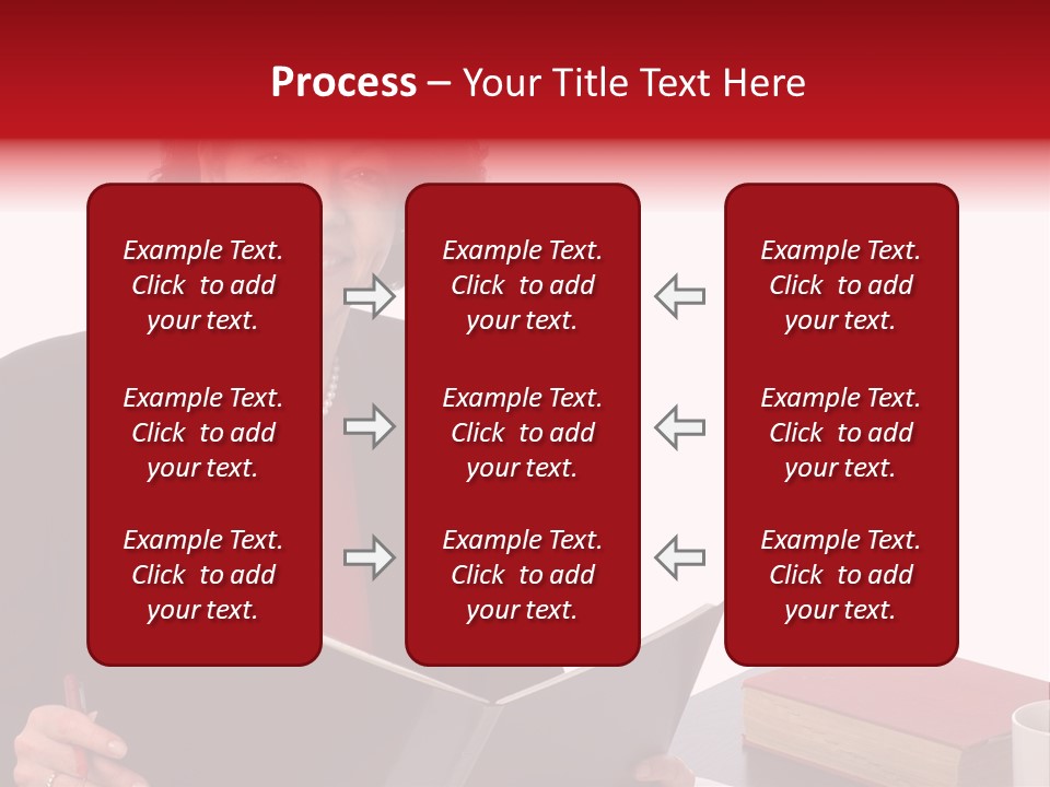 Smiling Business Woman At Desk PowerPoint Template