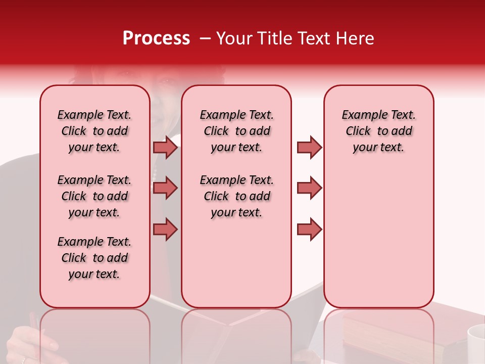 Smiling Business Woman At Desk PowerPoint Template