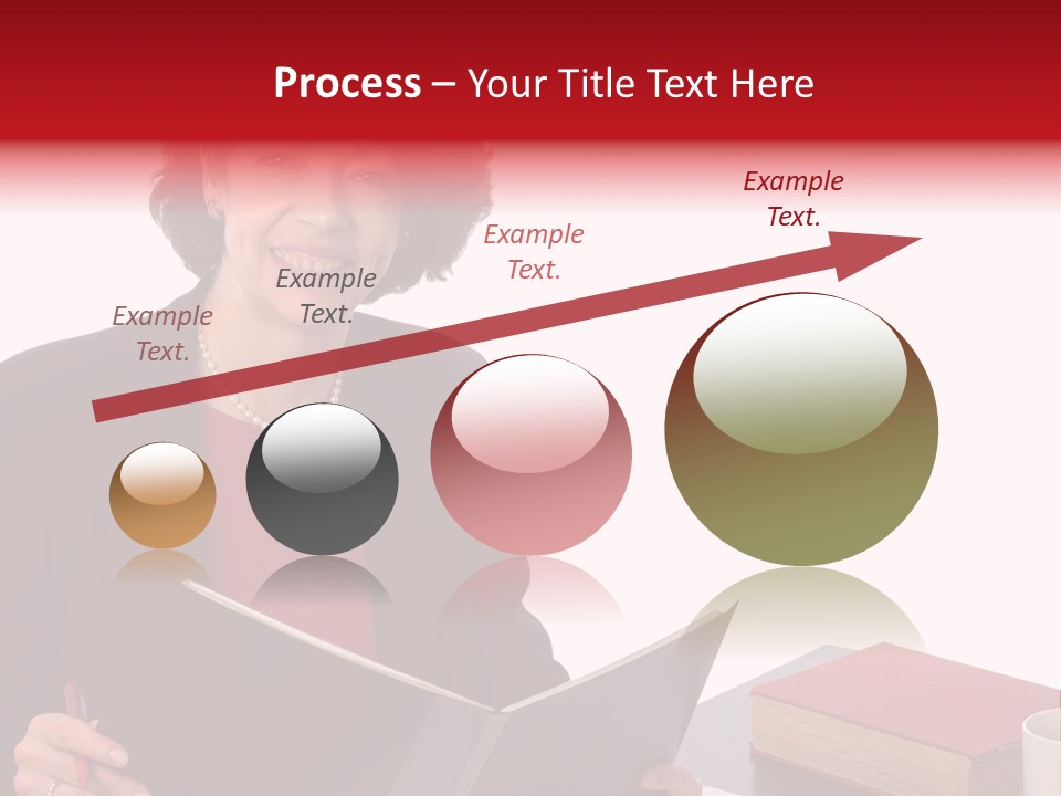 Smiling Business Woman At Desk PowerPoint Template