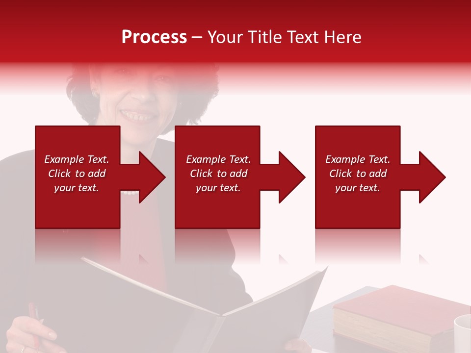 Smiling Business Woman At Desk PowerPoint Template