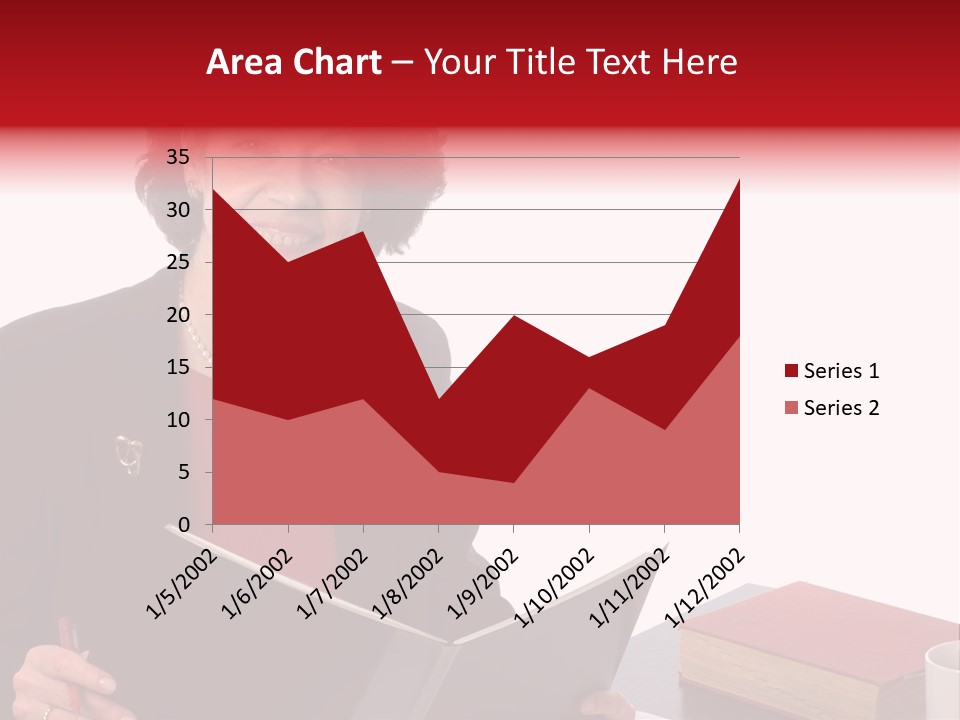 Smiling Business Woman At Desk PowerPoint Template