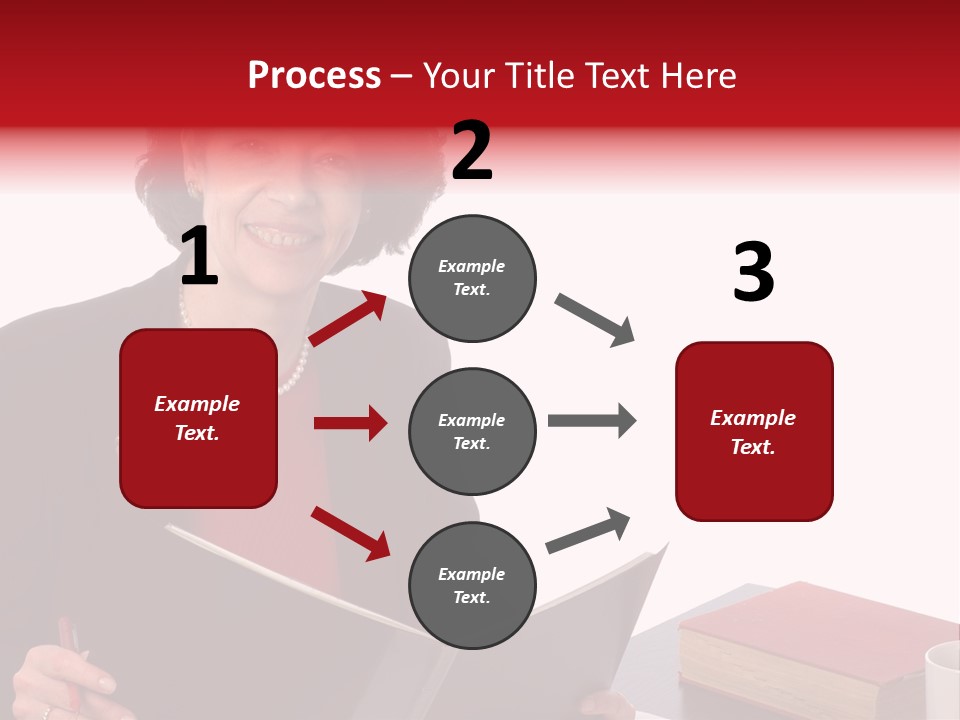 Smiling Business Woman At Desk PowerPoint Template