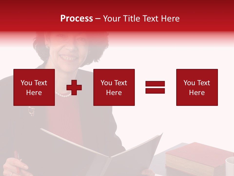 Smiling Business Woman At Desk PowerPoint Template