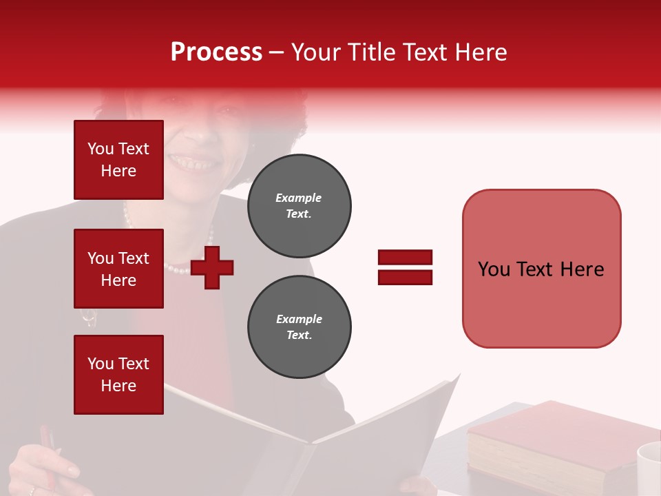 Smiling Business Woman At Desk PowerPoint Template