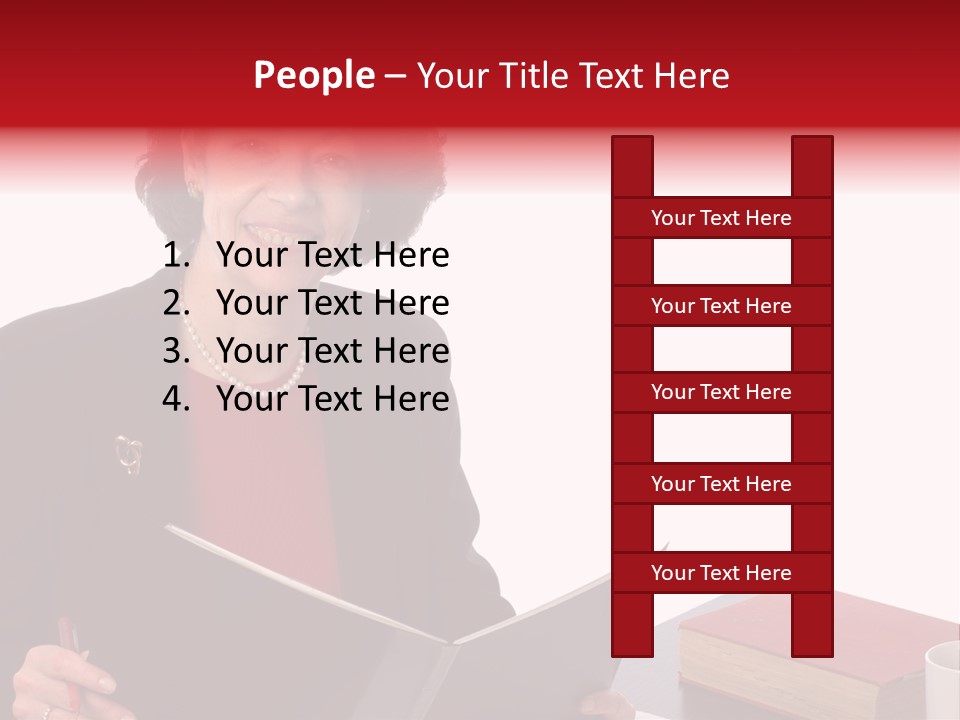 Smiling Business Woman At Desk PowerPoint Template