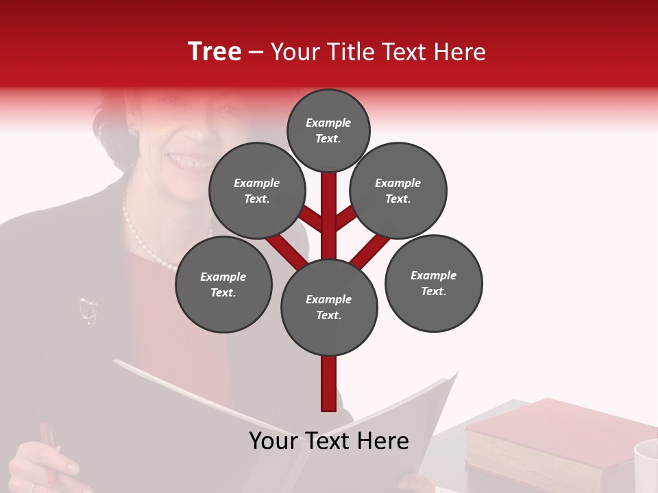 Smiling Business Woman At Desk PowerPoint Template