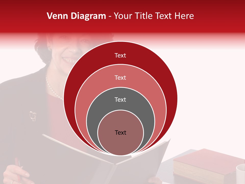Smiling Business Woman At Desk PowerPoint Template