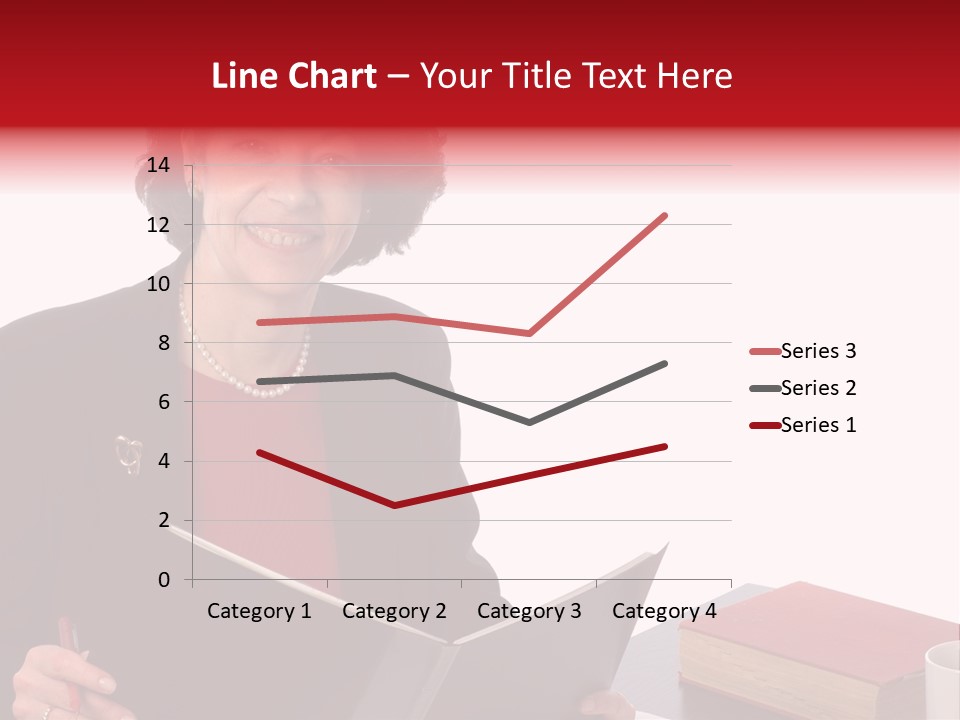 Smiling Business Woman At Desk PowerPoint Template