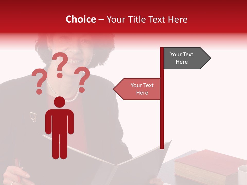 Smiling Business Woman At Desk PowerPoint Template