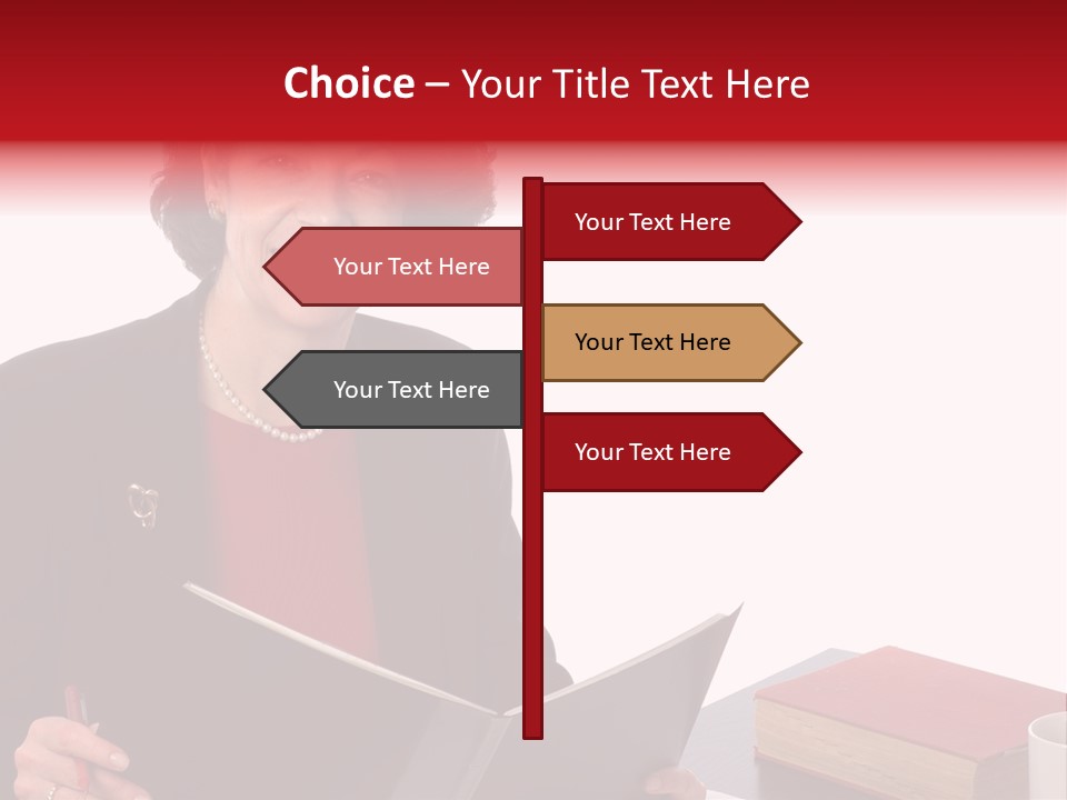 Smiling Business Woman At Desk PowerPoint Template