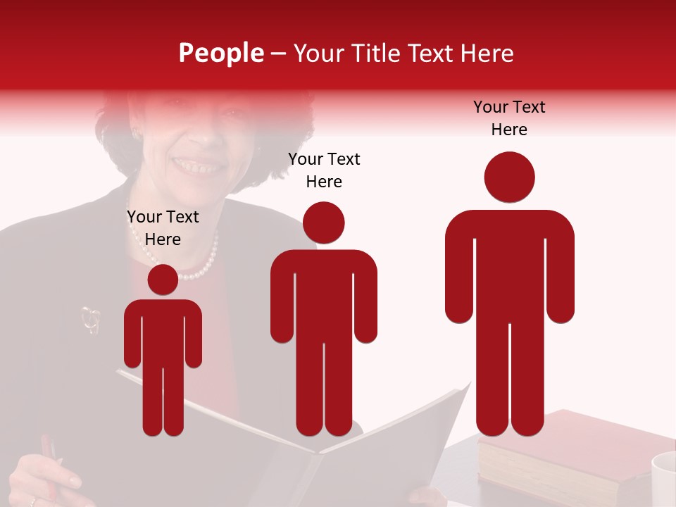 Smiling Business Woman At Desk PowerPoint Template