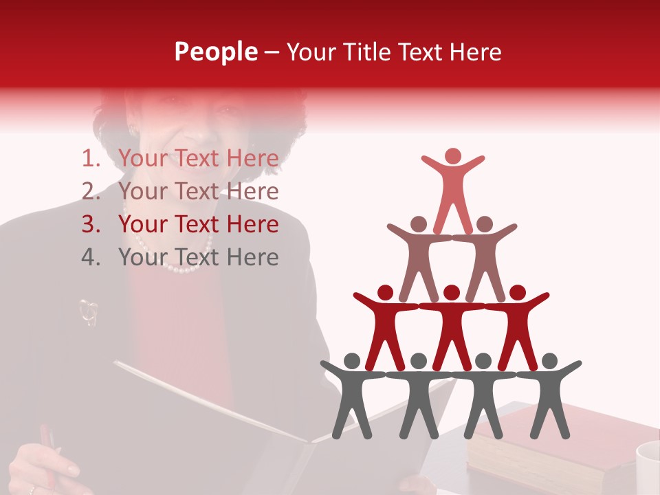 Smiling Business Woman At Desk PowerPoint Template