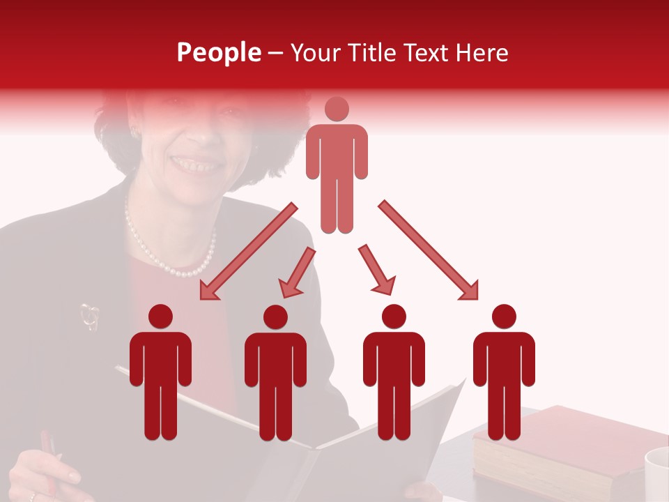 Smiling Business Woman At Desk PowerPoint Template