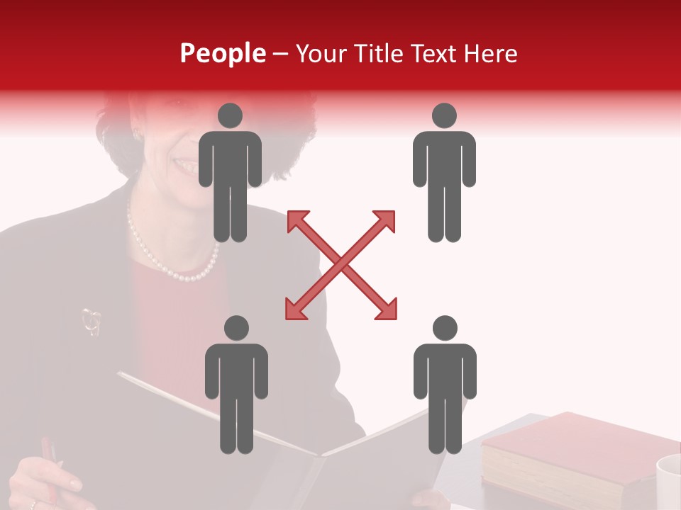 Smiling Business Woman At Desk PowerPoint Template